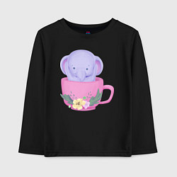 Детский лонгслив Милый слонёнок внутри чашки с цветами