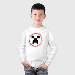 Лонгслив хлопковый детский Символ Minecraft и красная краска вокруг, цвет: белый — фото 2