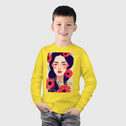Лонгслив хлопковый детский Романтичная девушка в цветах, цвет: желтый — фото 2