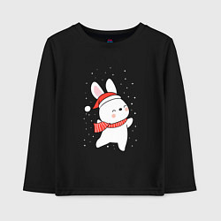 Лонгслив хлопковый детский Кролик в шапке и шарфе арт, цвет: черный