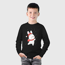 Лонгслив хлопковый детский Кролик в шапке и шарфе арт, цвет: черный — фото 2