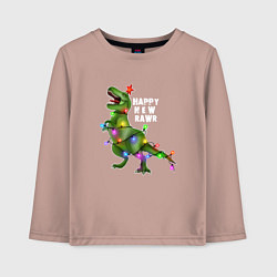 Детский лонгслив Новогодний динозавр елочка гори