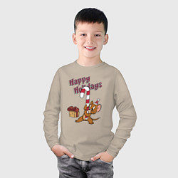 Лонгслив хлопковый детский Джерри с новогодним леденцом, цвет: миндальный — фото 2