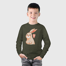 Лонгслив хлопковый детский Крольчиха с сердечком, цвет: меланж-хаки — фото 2