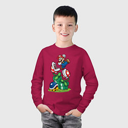 Лонгслив хлопковый детский Ретро Марио, цвет: маджента — фото 2