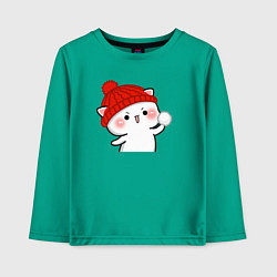 Детский лонгслив Игра в снежки - белый котик