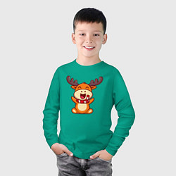 Лонгслив хлопковый детский Рождественский олень чибик, цвет: зеленый — фото 2