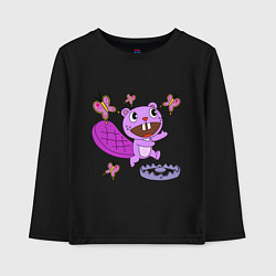 Лонгслив хлопковый детский Toothy trap, цвет: черный