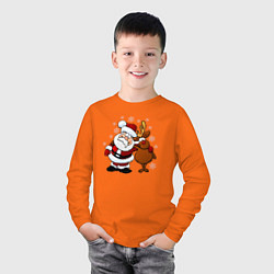 Лонгслив хлопковый детский Санта и олень, цвет: оранжевый — фото 2