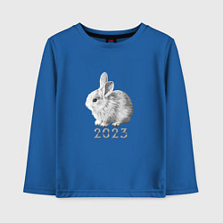 Лонгслив хлопковый детский Новогодний белый кролик, символ 2023 года, цвет: синий