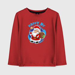 Лонгслив хлопковый детский Мультяшный Санта Клаус с мешком подарков, цвет: красный