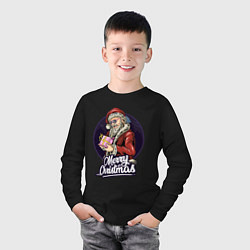 Лонгслив хлопковый детский Санта с подарком, цвет: черный — фото 2