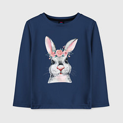 Лонгслив хлопковый детский Кролик в цветах, цвет: тёмно-синий