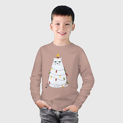 Лонгслив хлопковый детский Кот-ёлка, цвет: пыльно-розовый — фото 2