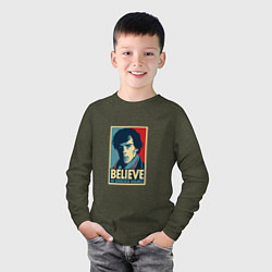 Лонгслив хлопковый детский Believe in Sherlock, цвет: меланж-хаки — фото 2