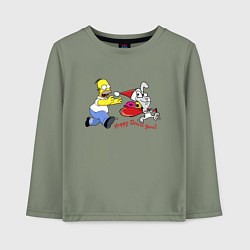 Лонгслив хлопковый детский Гомер Симпсон гонится за кроликом, цвет: авокадо
