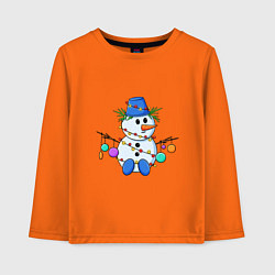 Лонгслив хлопковый детский Веселый новогодний снеговик, цвет: оранжевый