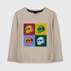 Лонгслив хлопковый детский Четыре черепочка в разноцветных квадратах, цвет: миндальный
