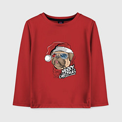 Лонгслив хлопковый детский Pug merry christmas, цвет: красный