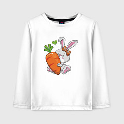 Лонгслив хлопковый детский Зайка с большой морковкой, цвет: белый