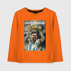 Лонгслив хлопковый детский Lionel Messi - world champion - Argentina, цвет: оранжевый