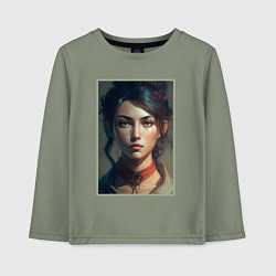 Лонгслив хлопковый детский Девушка с темными волосами, цвет: авокадо