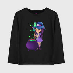 Лонгслив хлопковый детский Милая Девочка ведьма варит зелье в котле, цвет: черный
