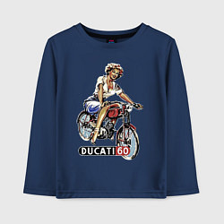Детский лонгслив Красивая девушка на мотоцикле Ducati - retro
