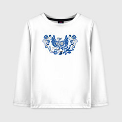 Детский лонгслив Синяя птица в орнаменте гжель