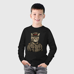 Лонгслив хлопковый детский Котик в шинели, цвет: черный — фото 2