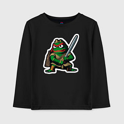 Лонгслив хлопковый детский Лягушонок Пепе воин, цвет: черный