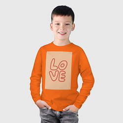 Лонгслив хлопковый детский Рукописный текст слово Love красным цветом на беже, цвет: оранжевый — фото 2