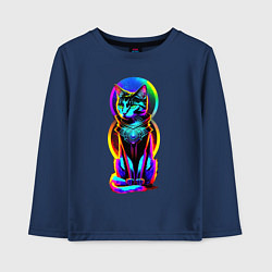 Лонгслив хлопковый детский Кот в стиле киберпанк, цвет: тёмно-синий