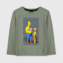 Лонгслив хлопковый детский Homer Simpson and cats - нейросеть арт, цвет: авокадо