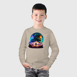 Лонгслив хлопковый детский Киборг и космический пейзаж, цвет: миндальный — фото 2