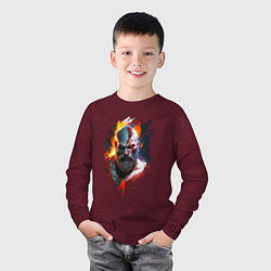 Лонгслив хлопковый детский Ярость кратоса, цвет: меланж-бордовый — фото 2