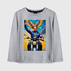 Лонгслив хлопковый детский Arnold Schwarzenegger on a cool motorcycle - neura, цвет: меланж