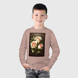 Лонгслив хлопковый детский Белые розы, цвет: пыльно-розовый — фото 2