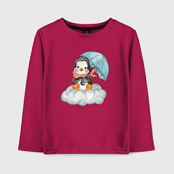 Лонгслив хлопковый детский Пингвин на облаке с зонтом, цвет: маджента