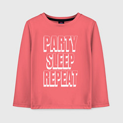 Детский лонгслив Party sleep repeat надпись с тенью