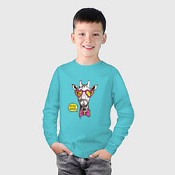 Лонгслив хлопковый детский Hipster giraffe, цвет: бирюзовый — фото 2