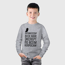 Лонгслив хлопковый детский Профессор всех наук эксепрт по всем вопросам, цвет: меланж — фото 2