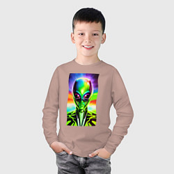 Лонгслив хлопковый детский Alien - neural network - neon glow - pop art, цвет: пыльно-розовый — фото 2