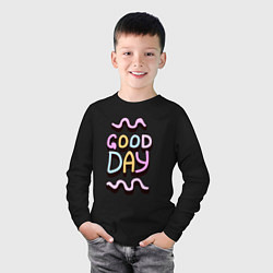 Лонгслив хлопковый детский Good day надпись с кривыми линиями, цвет: черный — фото 2