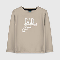 Лонгслив хлопковый детский Bad надпись с револьвером, цвет: миндальный