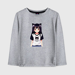 Лонгслив хлопковый детский Девочка аниме с котиком, цвет: меланж