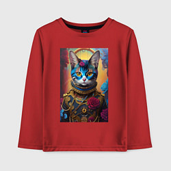 Лонгслив хлопковый детский Cat in a steampunk costume - neural network, цвет: красный