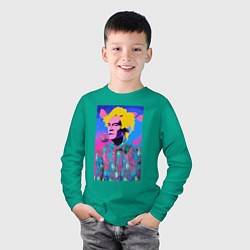 Лонгслив хлопковый детский Andy Warhol - self-portrait - pop art, цвет: зеленый — фото 2