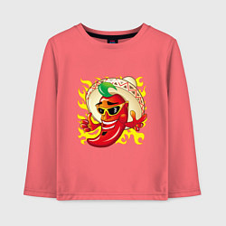 Лонгслив хлопковый детский Горячий мексиканский перчик чили, цвет: коралловый