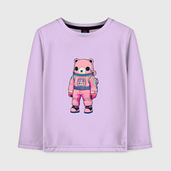 Лонгслив хлопковый детский Розовый мишка космонавт, цвет: лаванда